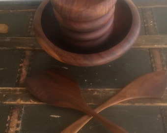 Vintage MCM teak salad bowl set