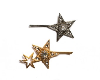 Star bobby pins, Night Sky hair pins, Silver star bobby pin, Gold Star bobby pin, Celestial Stars pins, stars hair clip, gift for her