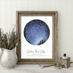 Custom Night Sky Print, Rustic Wedding Gift, Personalized Star Map, Forest Sky Print, Custom Valentines Gifts for Him, Under These Stars