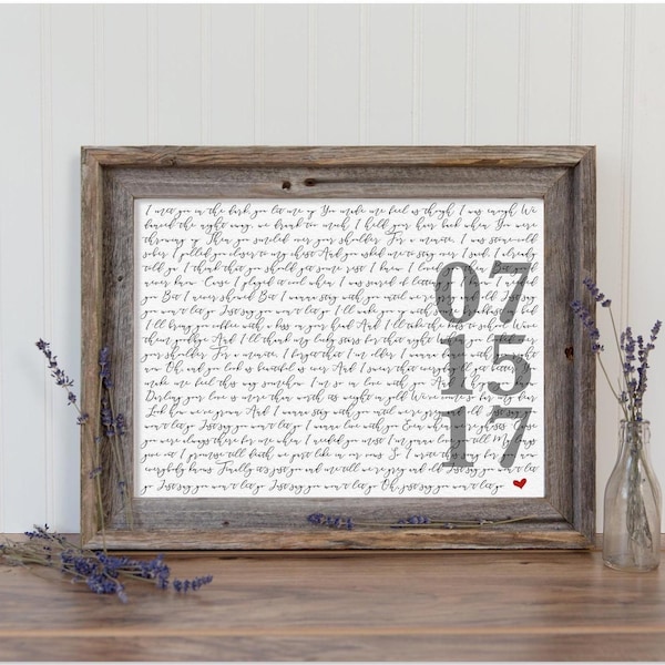 Husband Valentine Gift First Anniversary Gift Framed Song Lyric Gift for Him Gifts for Boyfriend Gift for Him Song Lyric Print Men's Gift