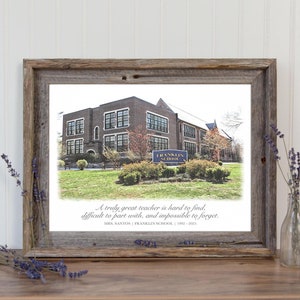Retirement Gift For Teacher Or Principal Watercolor School Painting Portrait Personalized Retirement Keepsake Retired Teacher Painting