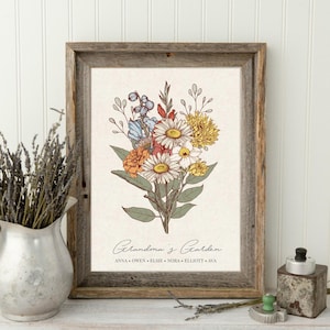 Mother&#39;s Day Gift Personalized Gift for Grandma Birth Flower Bouquet Mom Birthday Gift for Her Custom Gift for Mom Garden Print