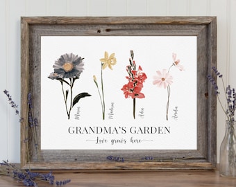 Mothers Day Gift For Grandmother Grandma's Garden Custom Grandkids Birthday Month Flowers Print, Personalized Family Gift For Grandparent EP