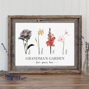 Mothers Day Gift For Grandmother Grandma's Garden Custom Grandkids Birthday Month Flowers Print, Personalized Family Gift For Grandparent EP image 1