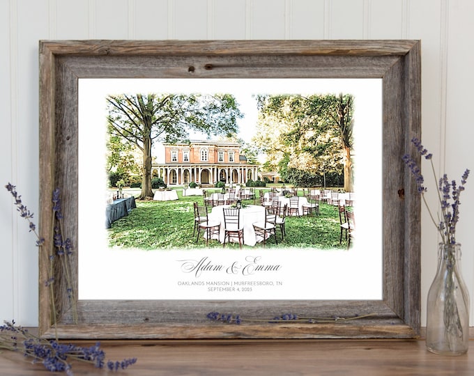 Wedding Venue Print Wedding Gift 1st Wedding Anniversary Present Venue Sketch Painting from Photo Personalized Drawing Couple Gift