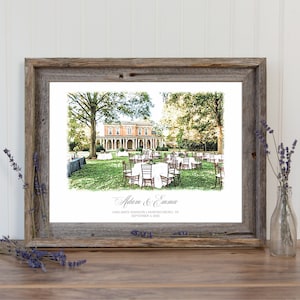 Wedding Venue Print Wedding Gift 1st Wedding Anniversary Present Venue Sketch Painting from Photo Personalized Drawing Couple Gift