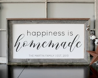 Happiness is Homemade Sign Happiness is Homemade Living Room Wall Decor | Happiness is Homemade Wood Sign Housewarming Gift Family Name Sign