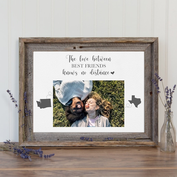 Galentine's Day Gift for Best Friend Long Distance Gift, Best Friends, Distance means so little, Personalized State Sign, Graduation Gift