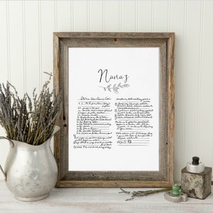 Custom Handwriting Gift Framed Handwritten Recipe Actual Handwriting Recipe Sign Kitchen Decor Gifts for Parents Mother&#39;s Day Gift Idea