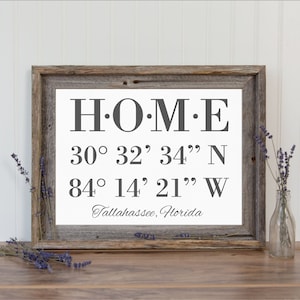 Housewarming Gift, New Home Housewarming Gift, Our First Home, House Warming Gift, Latitude Longitude Sign Address Sign, Mothers Day Gift image 1