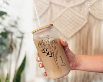 Personalized Birth Flower Tumbler, Personalized Birth Flower Coffee Cup With Name, Bridesmaid Proposal, Gifts for Her, Party Favor