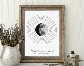 Moon Anniversary Gift for Husband, Moon Phases Gift for Boyfriends, Gift for Wife, Gift for Girlfriend, Song Lyric Gift for Couples