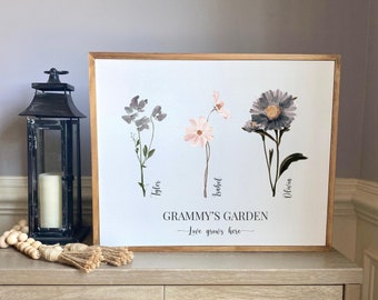 Grandma's Garden Mothers Day Gift For Grandma, Custom Grandchild Birth Month Flowers, Personalized Floral Garden Grandma Birthday Gift