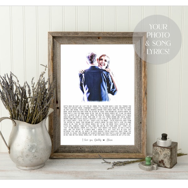 Father of the Bride Gift, Personalized Gift for Dad, Framed picture of Bride and Dad, Father-Daughter Dance, Song Lyrics, Mother-Son Dance