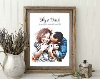 Custom Portrait Engagement Gifts for Couple, Wedding day gift for bride and groom, Family Portrait from photo, Memory Gift, Photo Gifts