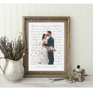 First Dance Song with photo, Wedding Gift Song Lyrics, 1st Anniversary Gift, Gift for Her, One Year Anniversary Gift, Wedding vows wall art