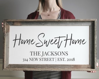 Home Sweet Home Wood Sign, Farmhouse Style Housewarming Gift for New Home House Warming, Address Signs