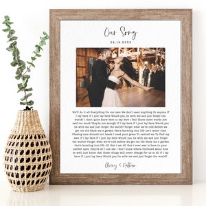 First Dance Song with photo, Wedding Gift Song Lyrics, 1st Anniversary Gift, Gift for Her, One Year Anniversary Gift, Wedding vows wall art