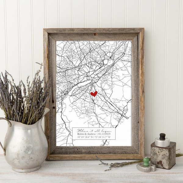 Valentines Day Gift, Boyfriend Gift, Where We Met Map, Personalized Couples Gift, Custom Map, First Date Memory Map, Where It All Began