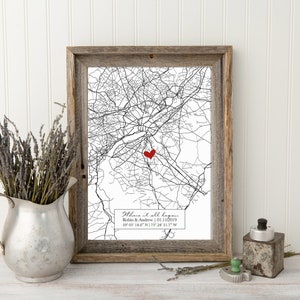 Where We Met Map, Where It All Began, Couple Map, Gift for her, Gift for him, Personalized Map, Custom Map Anniversary Gift, Valentines Gift image 1