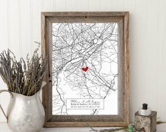 Regalo del Día de San Valentín, Regalo de novio, Mapa de dónde nos conocimos, Regalo personalizado para parejas, Mapa personalizado, Mapa de memoria de la primera cita, Dónde comenzó todo