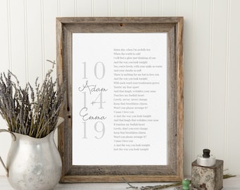 First Dance Lyrics or Vows On Framed Cotton Paper, Your Wedding Song Custom, Wedding Vows Couples Song, Anniversary Gift, Couples Gift