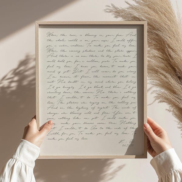 Song Lyrics Wall Art Gift for Wife Song Lyric Print First Dance Song Lyrics Paper Anniversary Gift First Wedding Gift Song Lyrics Wall Art