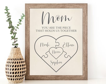 Mom Puzzle Sign Mother's Day Gift from Kids Husband Custom Personalized Sign Piece That Holds Us Together Grandma Gift Personalized Unique