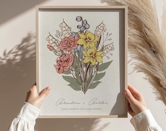 Personalized Mothers Day Gift for Her Gift Ideas for Grandma Gift Birthflower Gift Grandma's Garden Birth Flower Bouquet Gift for Mom Gift