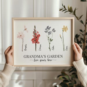 Christmas Gift For Grandmother Grandma's Garden Custom Grandkids Birthday Month Flowers Print Personalized Family Gift For Grandparent EP