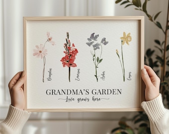 Mother's Day Gift For Grandmother Grandma's Garden Custom Grandkids Birthday Month Flowers Print Personalized Family Gift For Grandparent EP