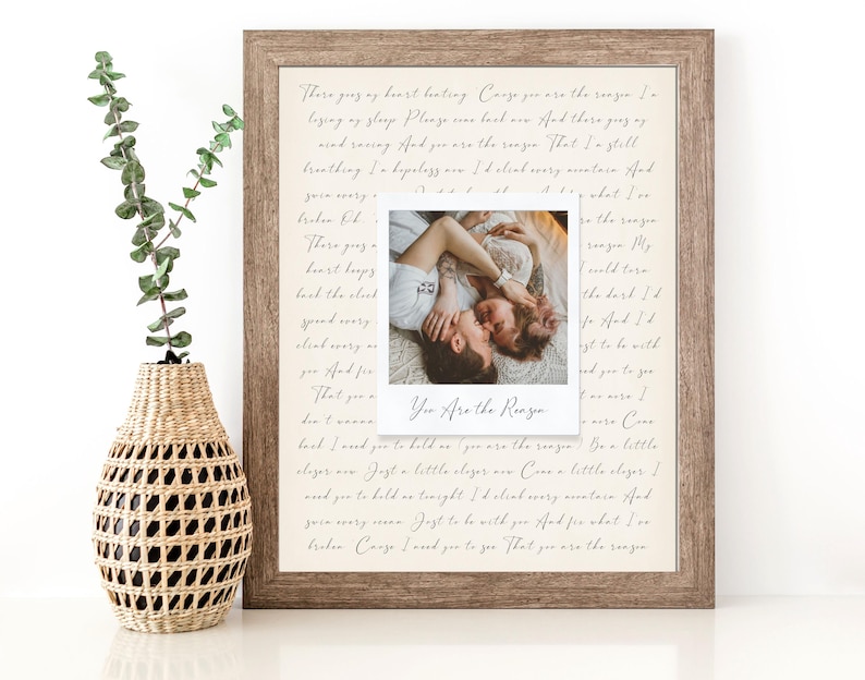 Wedding Song Lyrics with Photo Personalized First Dance Favorite Song Canvas Print 1st Anniversary Custom Sign Framed Valentines Day Gift image 6