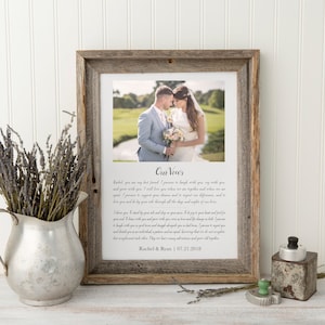 Framed Wedding Vows, Custom Framed Wedding Vows with Photo Print, Wedding Gift, Gift for Husband, 1st Anniversary Gift, Gift for Wife image 2