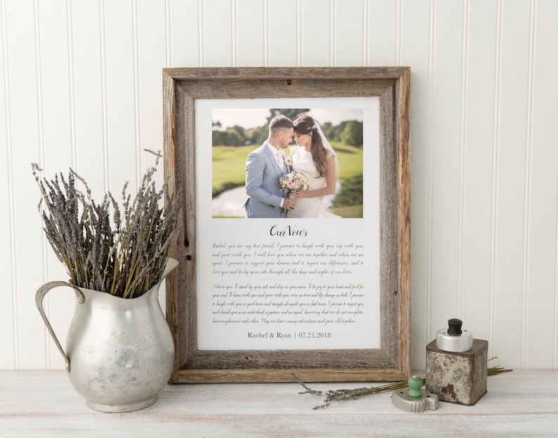 Framed Wedding Vows, Custom Framed Wedding Vows with Photo Print, Wedding Gift, Gift for Husband, 1st Anniversary Gift, Gift for Wife image 2