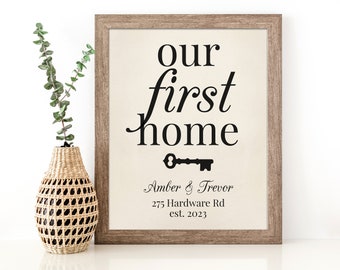 New Home Sign Couples Name Our First Home and Established Date Farmhouse Country Rustic Decor Personalized Housewarming Gift