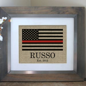 Firefighter Gift | Fire Fighter Gift | Thin Red Line | Fireman Gift | Firefighter wife | Burlap Print | Fathers Day Gift | Firefighter Dad