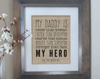 First Christmas Gift for Dad, Fathers Day Gift from Son, Unique Gift from Baby, Dad Is My Hero, Superhero Print for Dad, Unique Gifts Dad