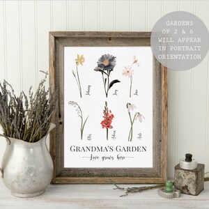 Mothers Day Gift For Grandmother Grandma's Garden Custom Grandkids Birthday Month Flowers Print, Personalized Family Gift For Grandparent EP image 3