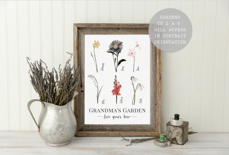 Mothers Day Gift For Grandmother Grandma's Garden Custom Grandkids Birthday Month Flowers Print, Personalized Family Gift For Grandparent EP image 3