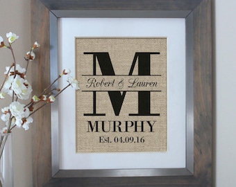 Gift for Her | Bridal Shower Gift | Personalized Burlap Wall Art | Wedding Gift Ideas | Gift | Family Name Sign | Christmas Gift for Mom Dad