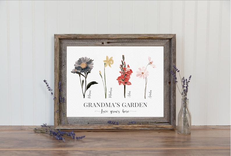 Grandma's Garden Mother's Day Gift For Grandmother, Custom Grandkids Birthday Month Flowers Print, Personalized Family Gift For Grandparent 