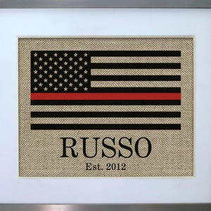 Regalo de bombero / Regalo de bombero / Línea roja delgada / Regalo de bombero / Esposa de bombero / Estampado de arpillera / Regalo del Día del Padre / Papá bombero imagen 3