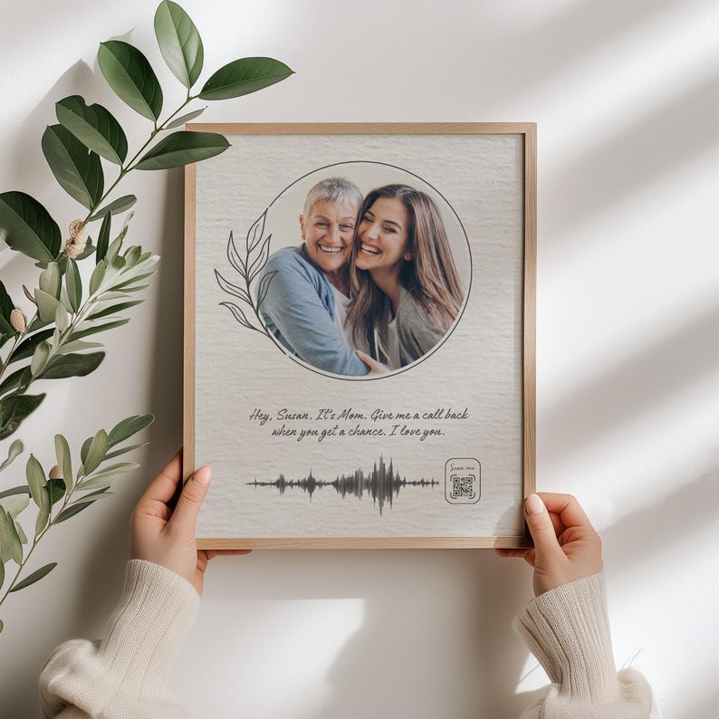 Soundwave Art QR Code Wooden Framed Sign: Voice Recording Keepsake Gift image 1