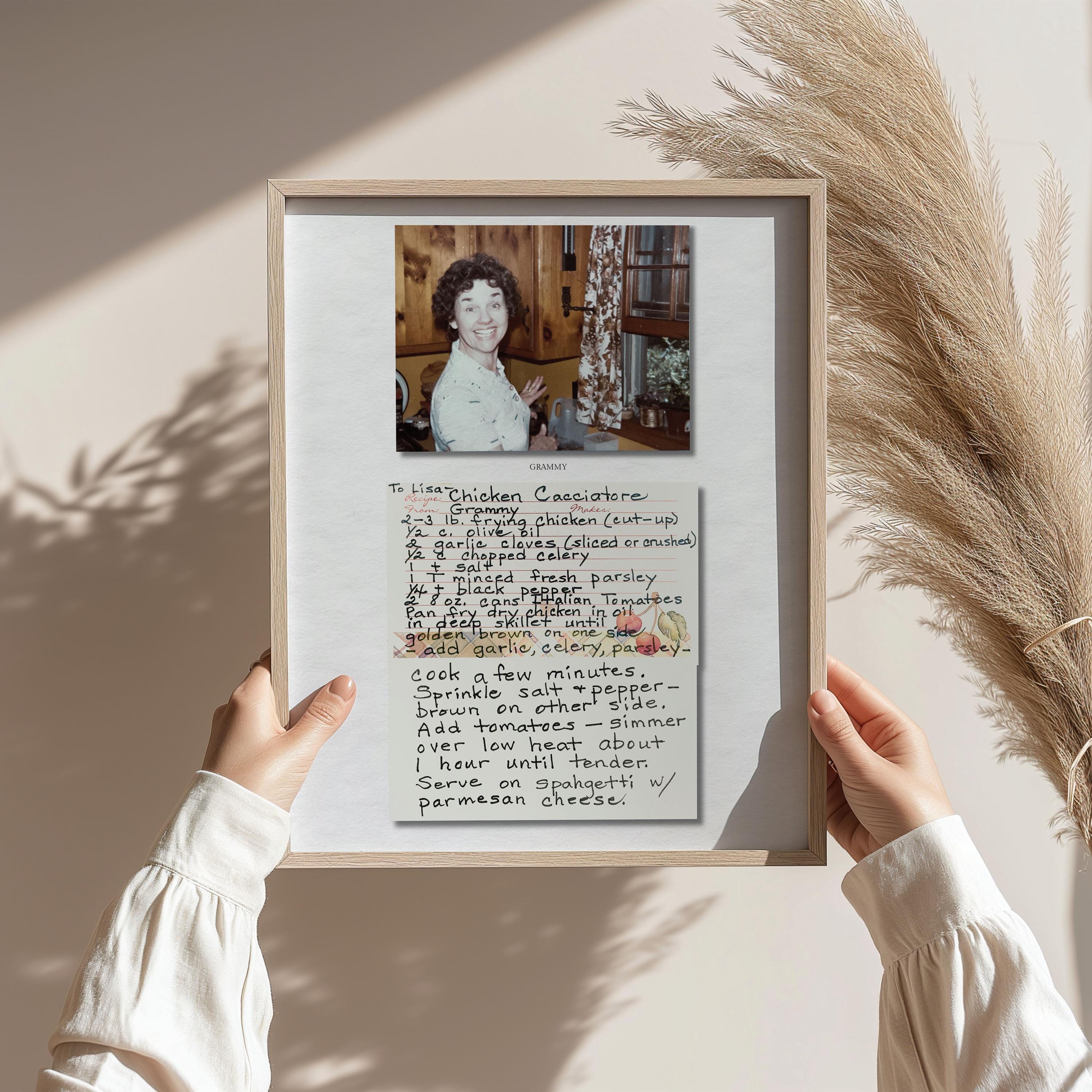 Framed Recipe with Photo Printed Handwritten Recipe Portrait Family Kitchen Decor Grandma’s Recipe Handwriting Gift Mother's Day Gifts