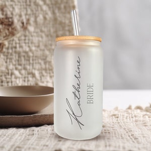 Bridesmaid Gift Customized Glass Tumbler Iced Coffee Tumbler Maid Of Honor Gift Bachelorette Party 16oz Glass Cup Bridesmaid Proposal