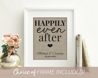 Happily Ever After Framed Burlap Print | Personalized Engagement Gift | Personalized Wedding Gift for Couples | Wedding Gift | Wedding Signs