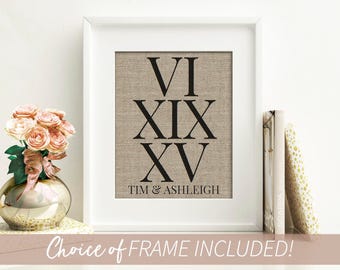 Roman Numeral Print | Personalized Gift for Couple | Wedding Date Sign | Wedding Gift | Bridal Shower Gift | Rustic Decor | Framed Art