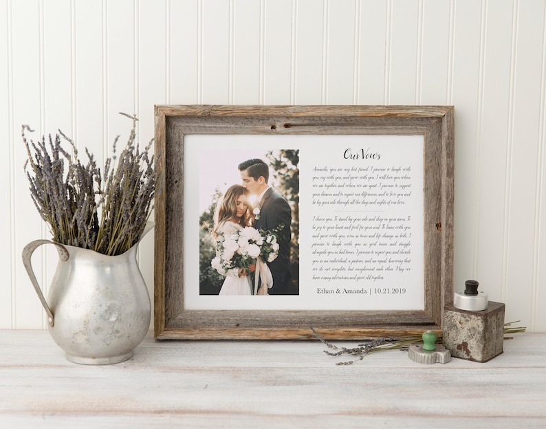 Framed Wedding Vows, Custom Framed Wedding Vows with Photo Print, Wedding Gift, Gift for Husband, 1st Anniversary Gift, Gift for Wife image 1