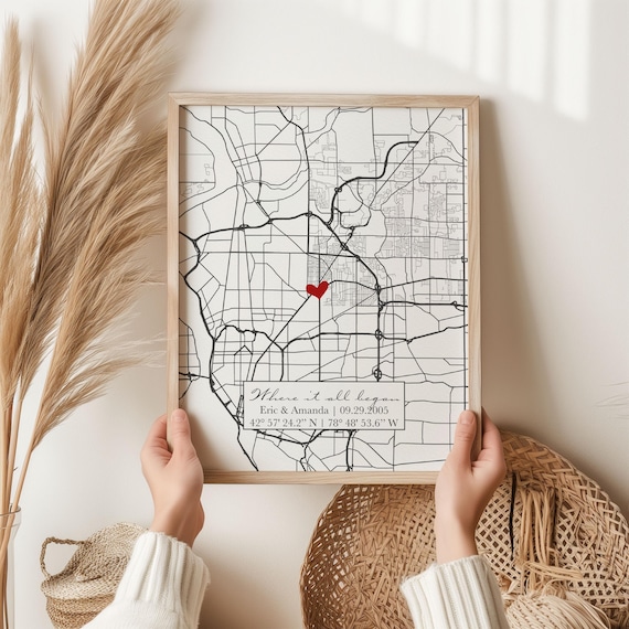 Valentines Day Gift for Him Where It All Began Where We Met Map Couple Map Gift for her Personalized Map First Anniversary Gift Wedding Gift