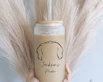 Personalized Dog Mom Tumbler, Custom Dog Ear Glass Tumbler 16oz With Name, Dog Mom Gift For Her, Dog Dad Gift, Dog Ear Travel Mug, Dog Cup